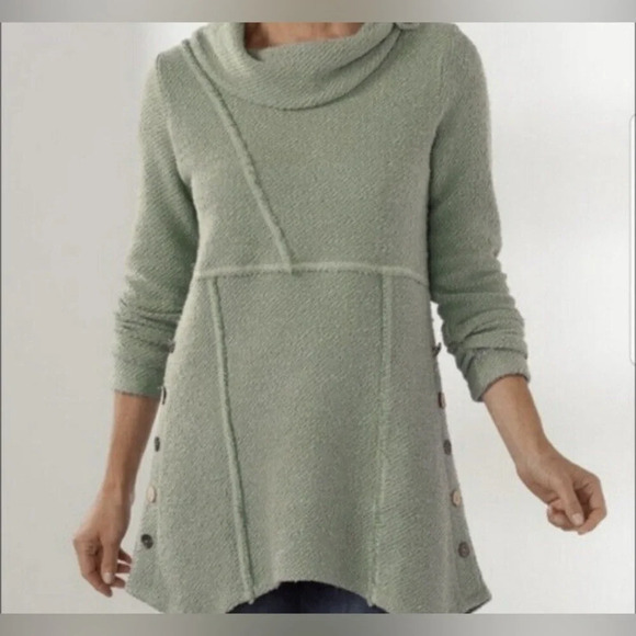 Soft Surroundings Breakwater Pullover Sweater Green Cowl Neck - Picture 1 of 5